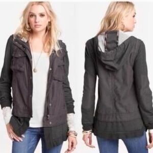 Free People Y2K Layered Slub Charcoal Jean Jacket with Hood